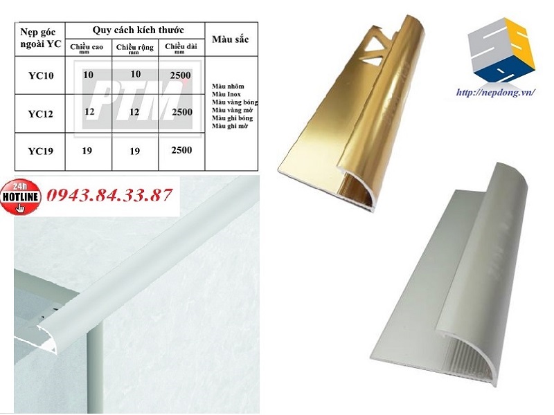 nẹp góc ngoài YC10, nẹp bo góc