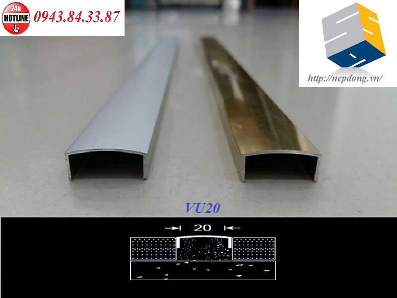 Nẹp trang trí chữ U20mm, nẹp nhôm chữ U