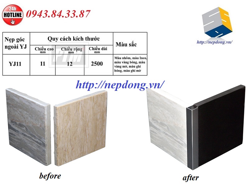 nẹp góc ngoài YCJ11, nẹp bo góc