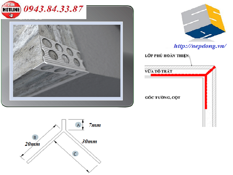 Nẹp nhựa PVC corner bead, nẹp nhựa chát vữa ốp góc tường